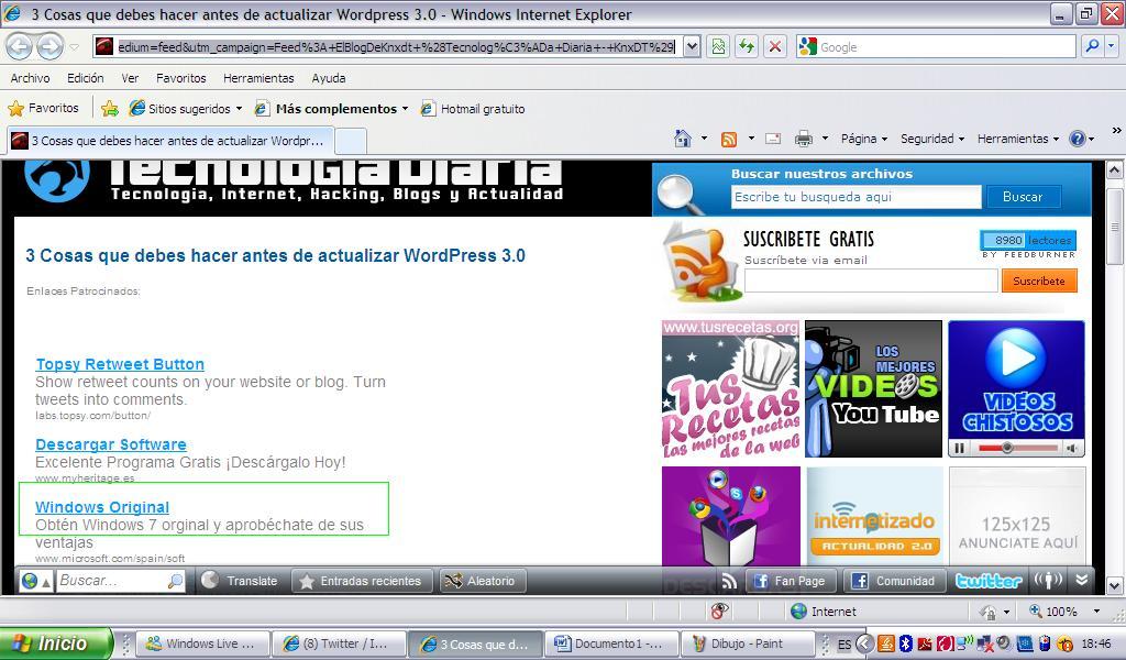 Pantallazo original de la página Falta de ortografia de Adwords